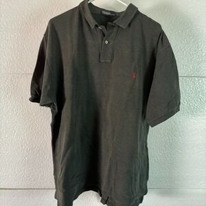 Polo Ralph Lauren Shirt Mens XL Dark Charcoal Gray Cotton Banded Sleeve